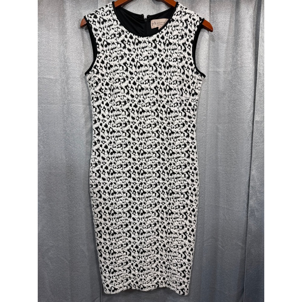 Philosophy Dresses Womens Small Black White Textured Animal Print Sheath Dress